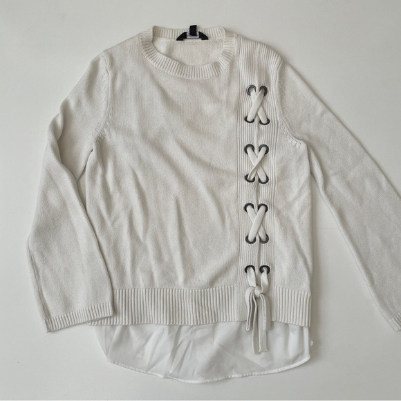 Women's Simply Vera Vera Wang Lace-Up Mock Layer Sweater, Size S Small in Cream - Picture 4 of 14